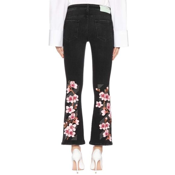 OFF-WHITE Diag Cherry flared jeans Vietag black Multi- Made in Italy 25” - Picture 5 of 11